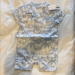 Janie and Jack Blue and White Bodysuit with Tropical Print
